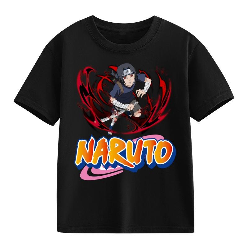 Детская футболка Наруто Узумаки Учиха Саске Хатаке Какаши Печать с персонажами аниме Хлопок Короткий рукав Мальчики Девочки Свободные Круглый вырез Топы