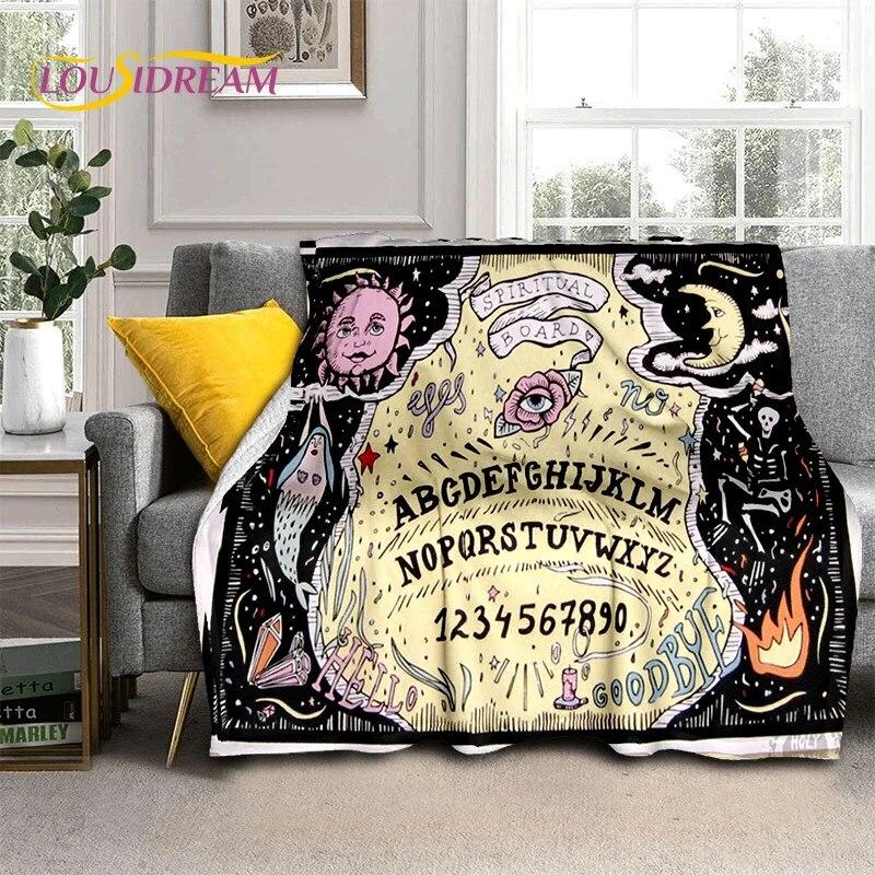Gothic Ouija Tarot Witchcraft Horror Skull Blanket,Flannel Throw Blanket for Halloween Bedroom Bed Sofa Picnic Hiking Cover Gift