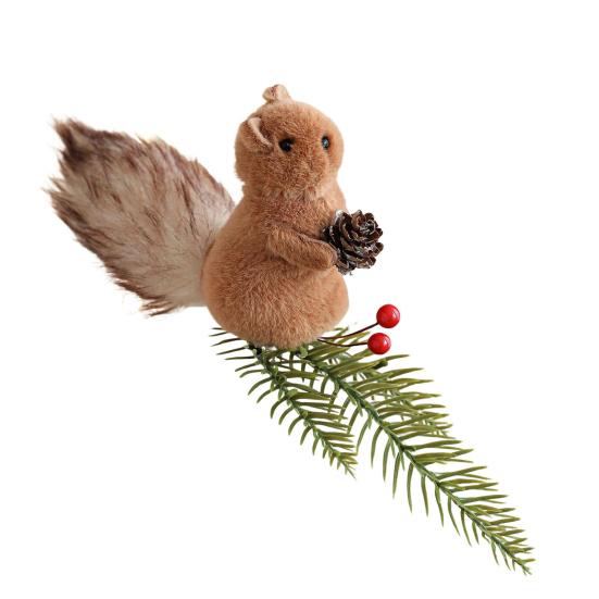Christmas Squirrel Ornament Foam Plush Squirrel Figurine with Pinecones Branches Furry Forest Animal Hanging Decoration for Holiday Xmas Tree Home