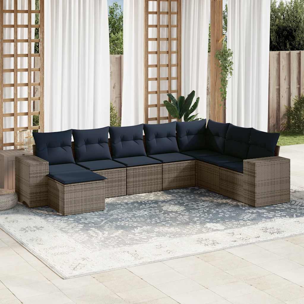 8 Piece Garden Sofa Set with Cushions Gray Poly Rattan