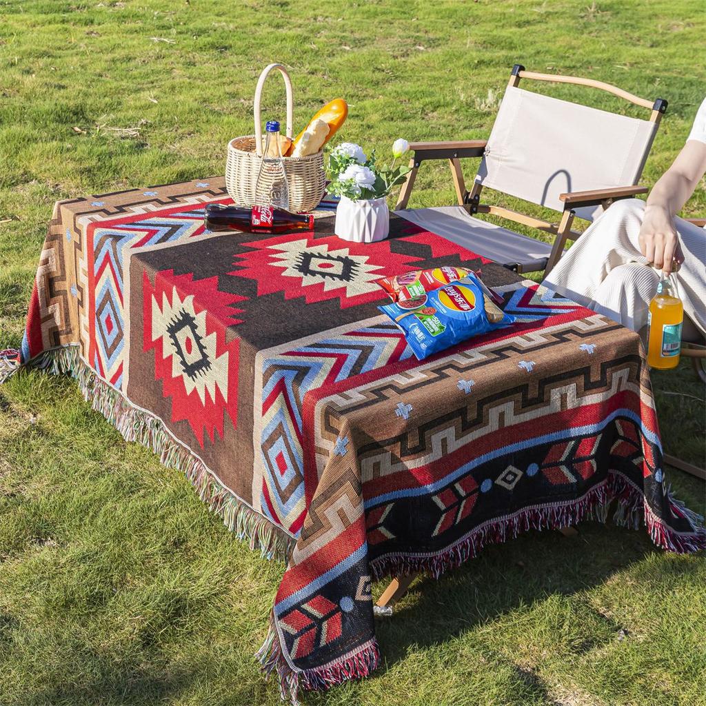 Цвет Моранди Этнический цвет Геометрическая Хлопок и лен Кружевная Скатерть Скатерть для кофейного столика Высококлассная Круглая Скатерть Скатерть