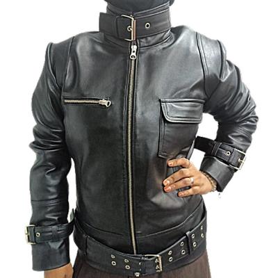 Женская байкерская кожа из овчины ЧЕРНАЯ, красивая облегающая посадка, модная куртка с поясом для кино, одежда для вечеринок Café Racer Motorcycle Biker