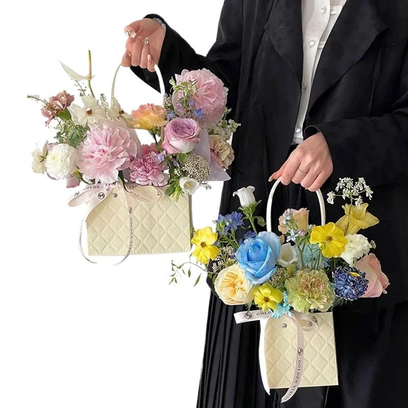 1 шт., сумка для упаковки цветов, портативная с ручкой, роза, крафт-бумага, красочная коробка для цветов, подарок на день рождения, свадебная вечеринка