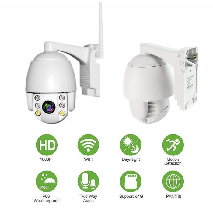 PTZ Dôme Caméra de Surveillance WiFi Extérieure Aottom 1080P Caméra de sécurité WiFi, Caméra IP sans Fil, Audio bidirectionnel, Déte