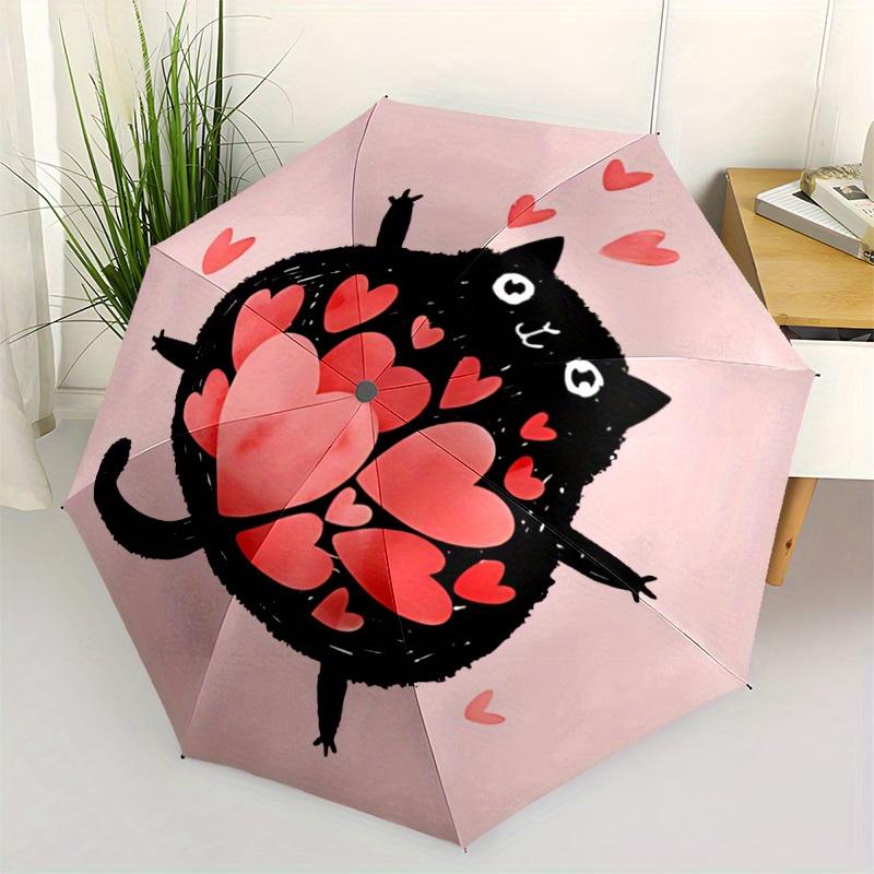 1pc Love Heart Automatic Open/close Folding Compact Umbrella, 8-Rib Sturdy Canopy, Lightweight Portable, Everyday Use, Gift, Outdoor Umbrella, Travel