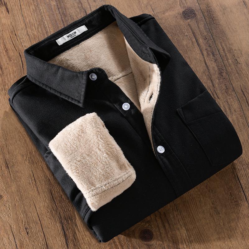 Men's Warm Long-Sleeve Velvet Shirt for Autumn and Winter (Style 9307)