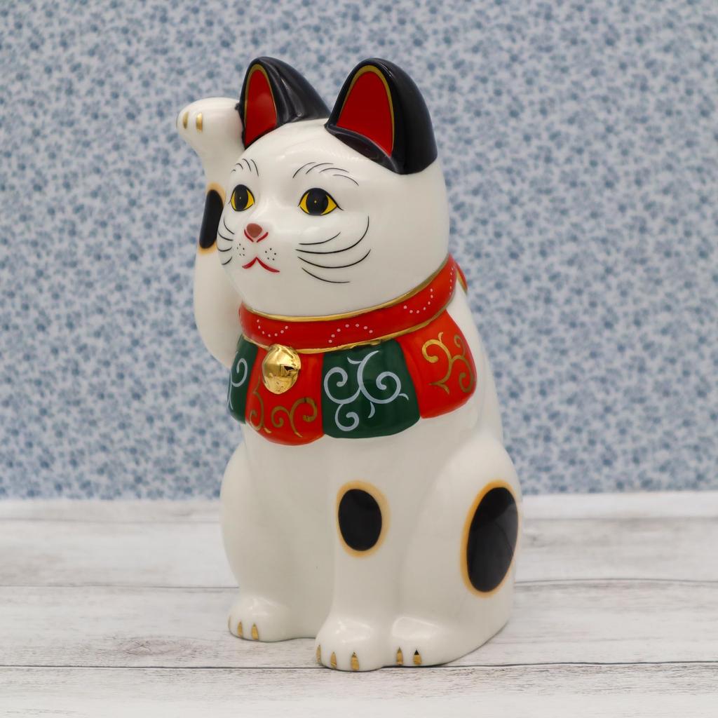 Yakushi Kiln Lucky Cat Arabesque удачи (Средняя) (с наклейкой)
