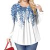Women's Plus Size Fashion Printed Casual Pleated Round Neck Long Sleeve Top