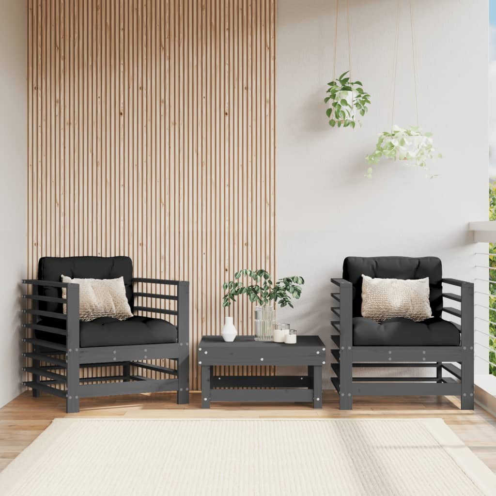 Garden Chairs 2 pcs Grey Solid Pine Wood