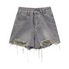Ripped Denim Shorts Women's Summer Vintage High-waisted Slimming Design Wide-leg Pants