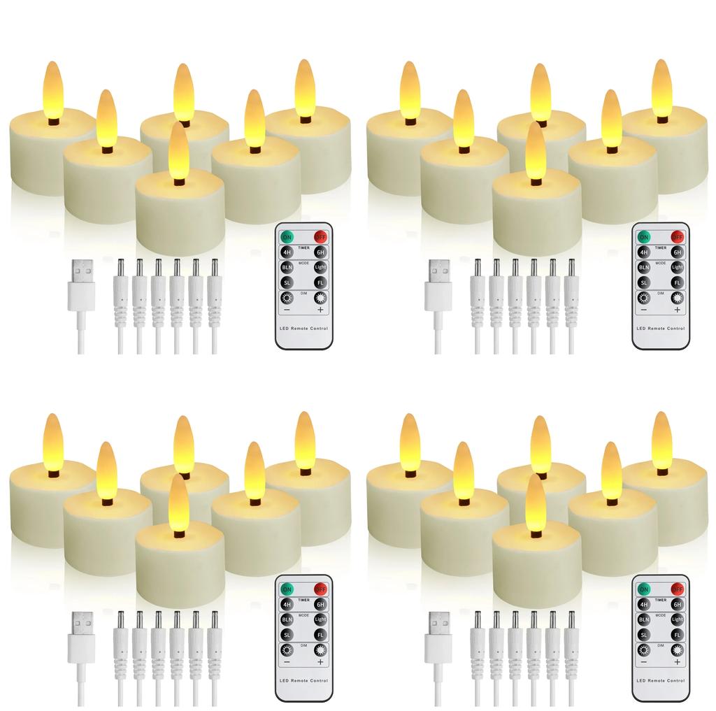 Rechargeable Flameless Flickering Candles LED Tealights 12/24-Pack with Remote & Timer Battery Operated for Christmas Home Decor