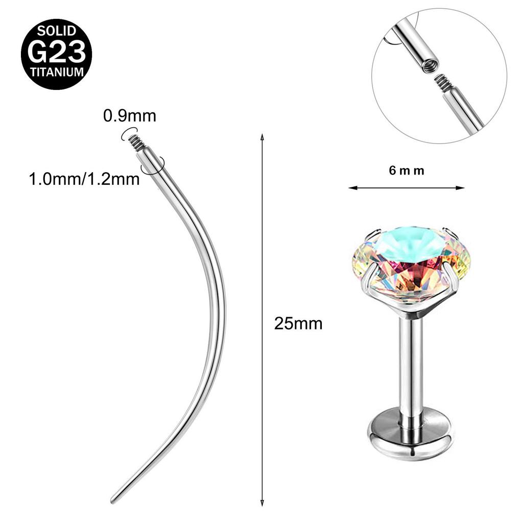 ZS 2Pcs/lot 16G/18G Crystal Lip Labret Piercing G23 Titanium Lip Studs Cartilage Earring Guiding Needle Daith Helix Piecings