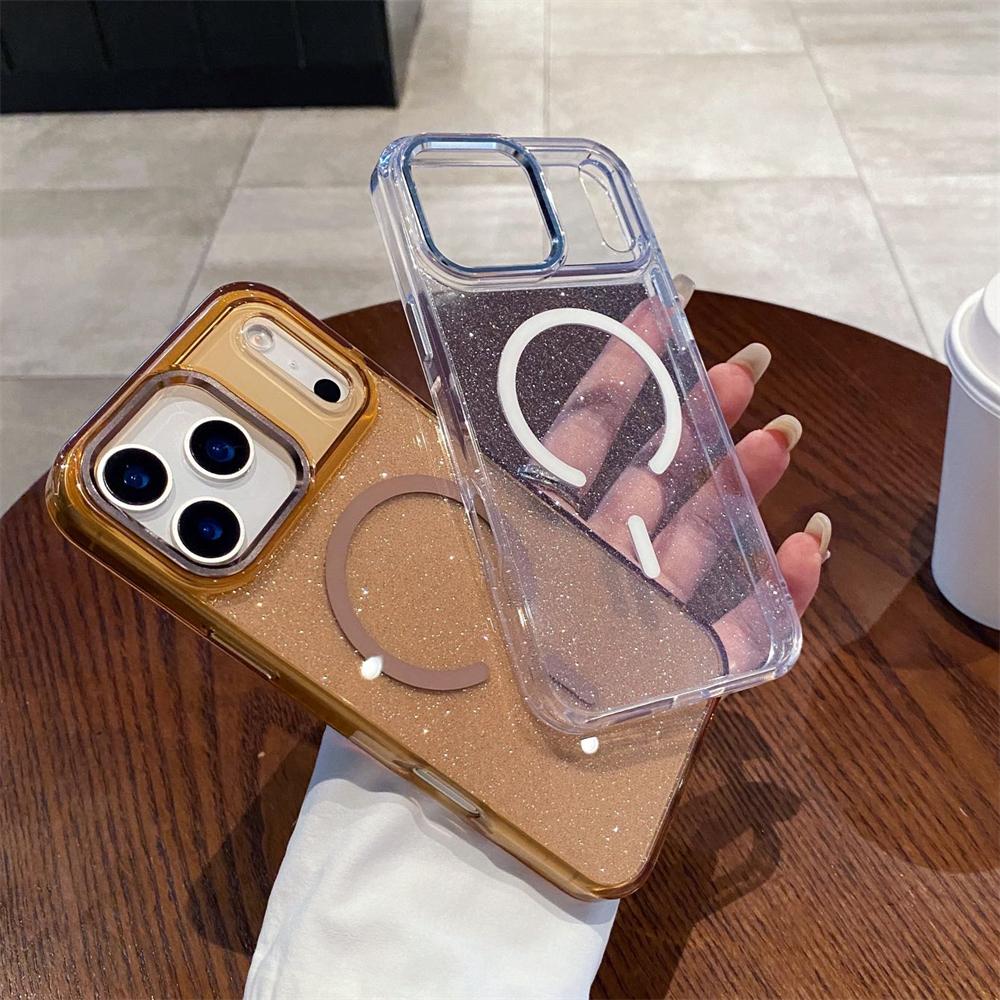 Bling Glitter For Magsafe Wireless Charge Magnetic Case For iPhone 17 16 15 14 13 12 11 Pro Max Plus Clear Acrylic Cover