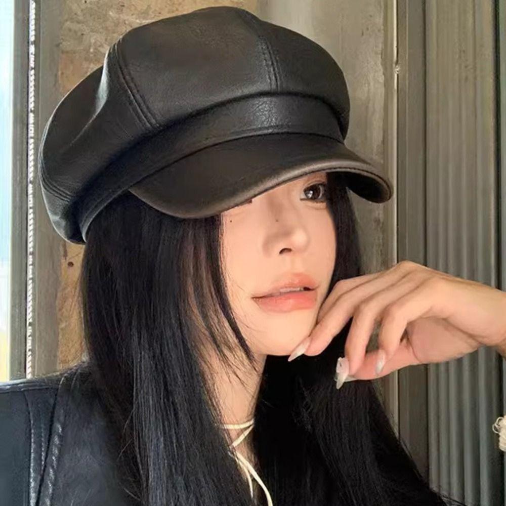 Однотонный берет из искусственной кожи, кепка, шляпа художника Харадзюку, ретро Y2k, берет, шляпа, мужская, женская