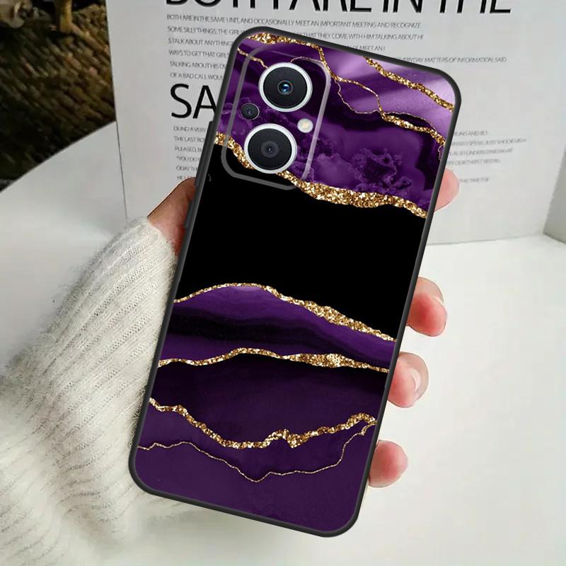 Teal Blue Gold Agate Marble Case For OPPO Reno 13F 14F 12F 10 11 12 13 14 Pro 8T 7 8 Lite OPPO Find X6 X5 X8 X9 Pro Cover