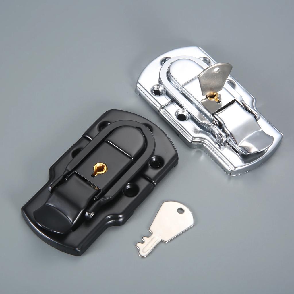 89*50mm Copper Core Box Latch Hasp w/ Key Metal Locker Flight Case Electronic Cabinet Suitcase Buckle Toggle Catch Silver/Black