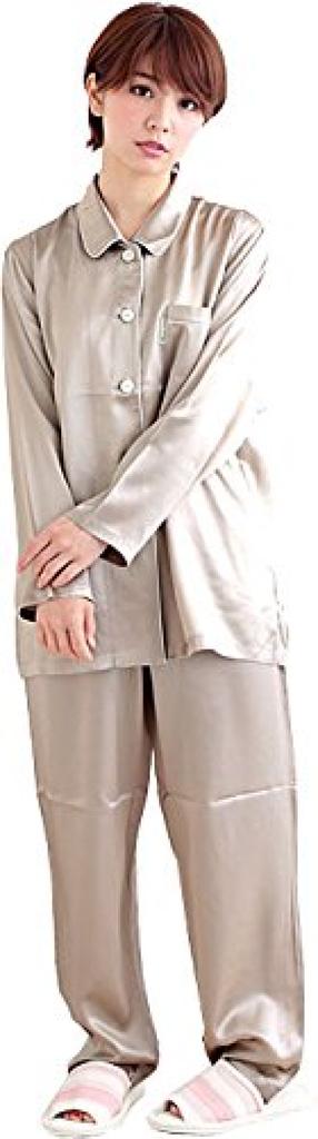 Amour Long Long Beige L [amour] Women's Pajamas, Silk, Plain, Sleeves, Pants,