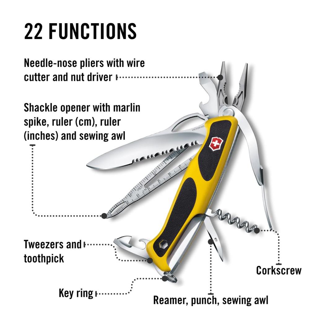 Victorinox Ranger Grip Boatman MW Открытый скоба и шило Компактный и идеальный для чрезвычайных ситуаций Желтый/Черный Многофункциональный нож, Инструменты, Бита,