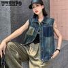 Denim Vest for Women In Early Autumn Retro Style Dark Color Sleeveless Short Jacket Vest