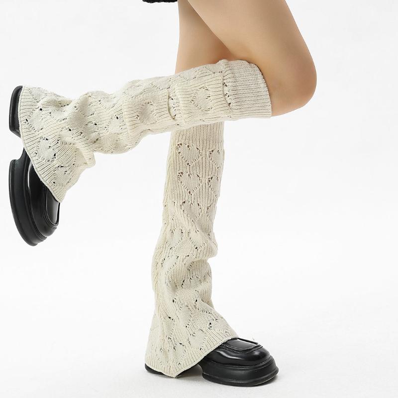 Wide Leg Slimming Flared Leg Warmers JK Slouch Socks Knitted Leg Warmers Y2K Hot Girl Socks Heart Cutout Girlish
