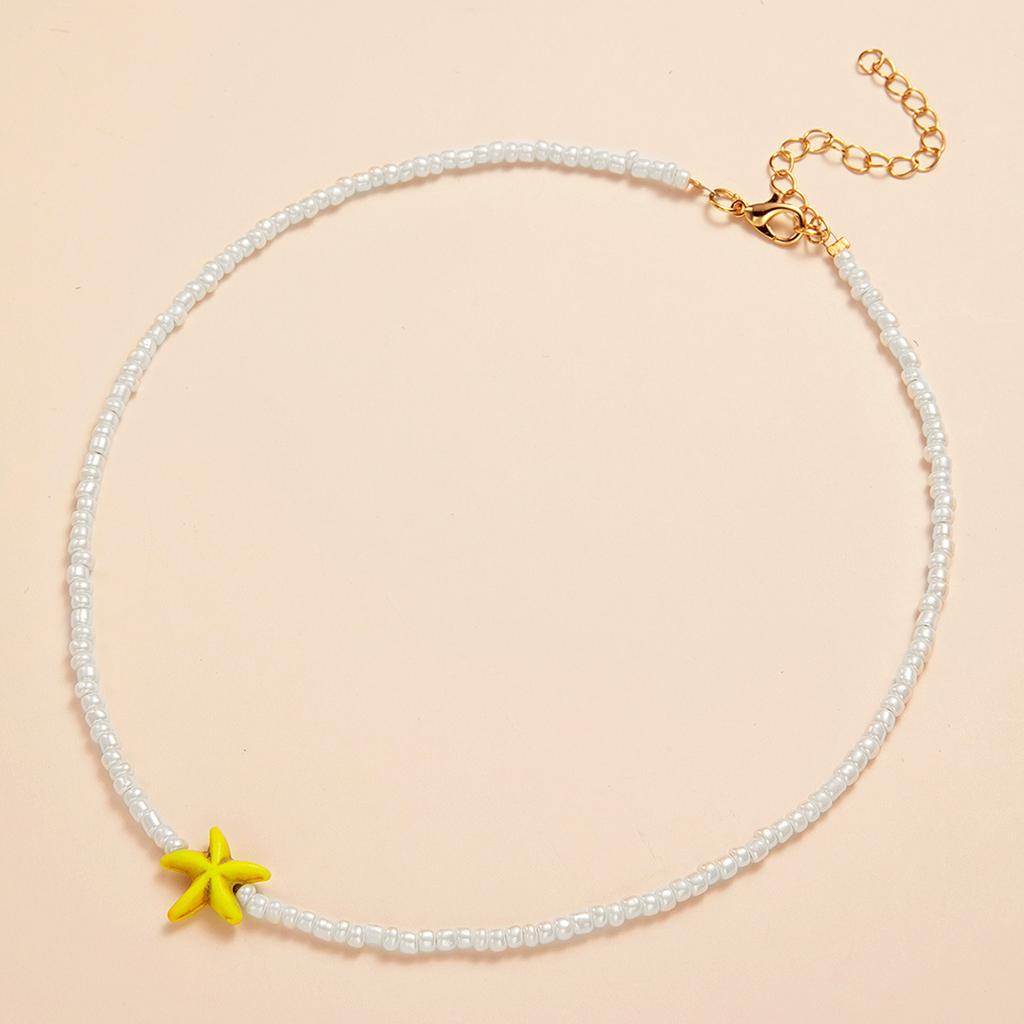 Ракушка морская звезда Женское короткое ожерелье летний праздничный подарок ручной работы колье бисер шея украшения белый