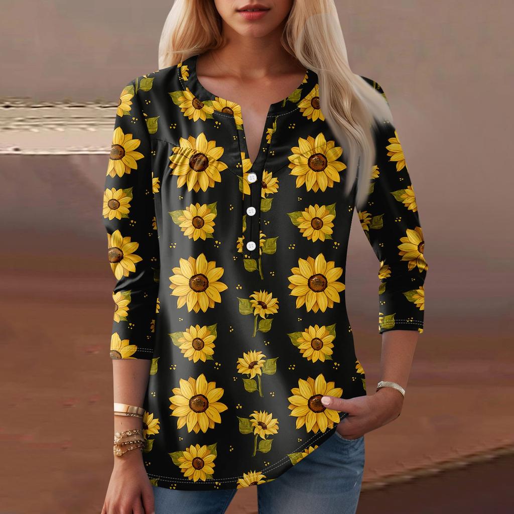 Women's Fashion Casual Long Sleeve Round Neck Floral Print Top