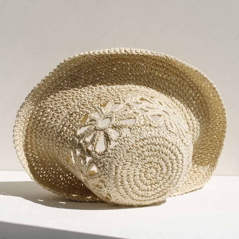 Simple Design Hand-woven Straw Hat Flower Handmade Flower Bucket Hat Panama Straw Hat Beach