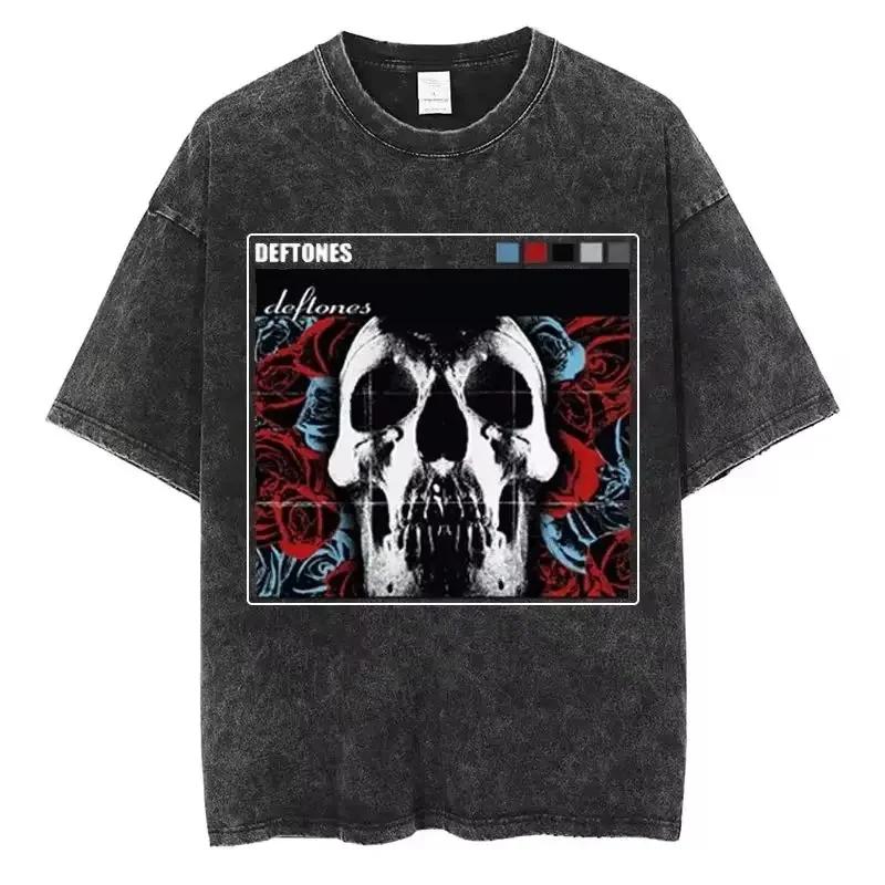 Hip Hop Deftones Washed Short Sleeved Round Neck Y2k Tshirt Men Clothing New In Top Tees Mens Tshirt Camisetas Ropa Hombre