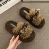 Women Platform Fur Slippers Home Cotton Flats Mules Shoes Winter 2025 Casual Flip Flops Fashion Cozy Slingback Zapatillas Mujer