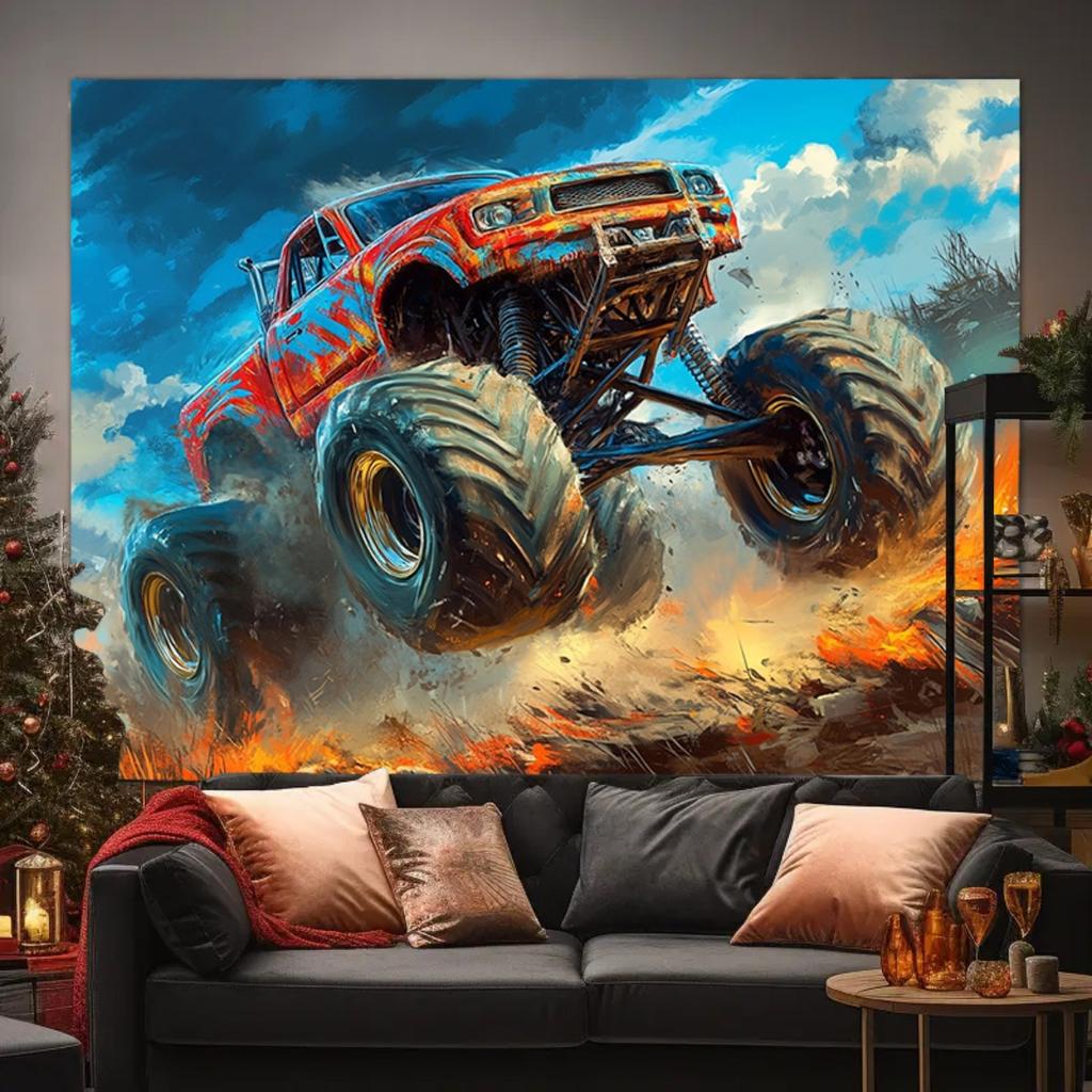 Aurace oversized monster truck background banner, for birthdays, anniversaries, indoor/outdoor use, and party backgrounds
