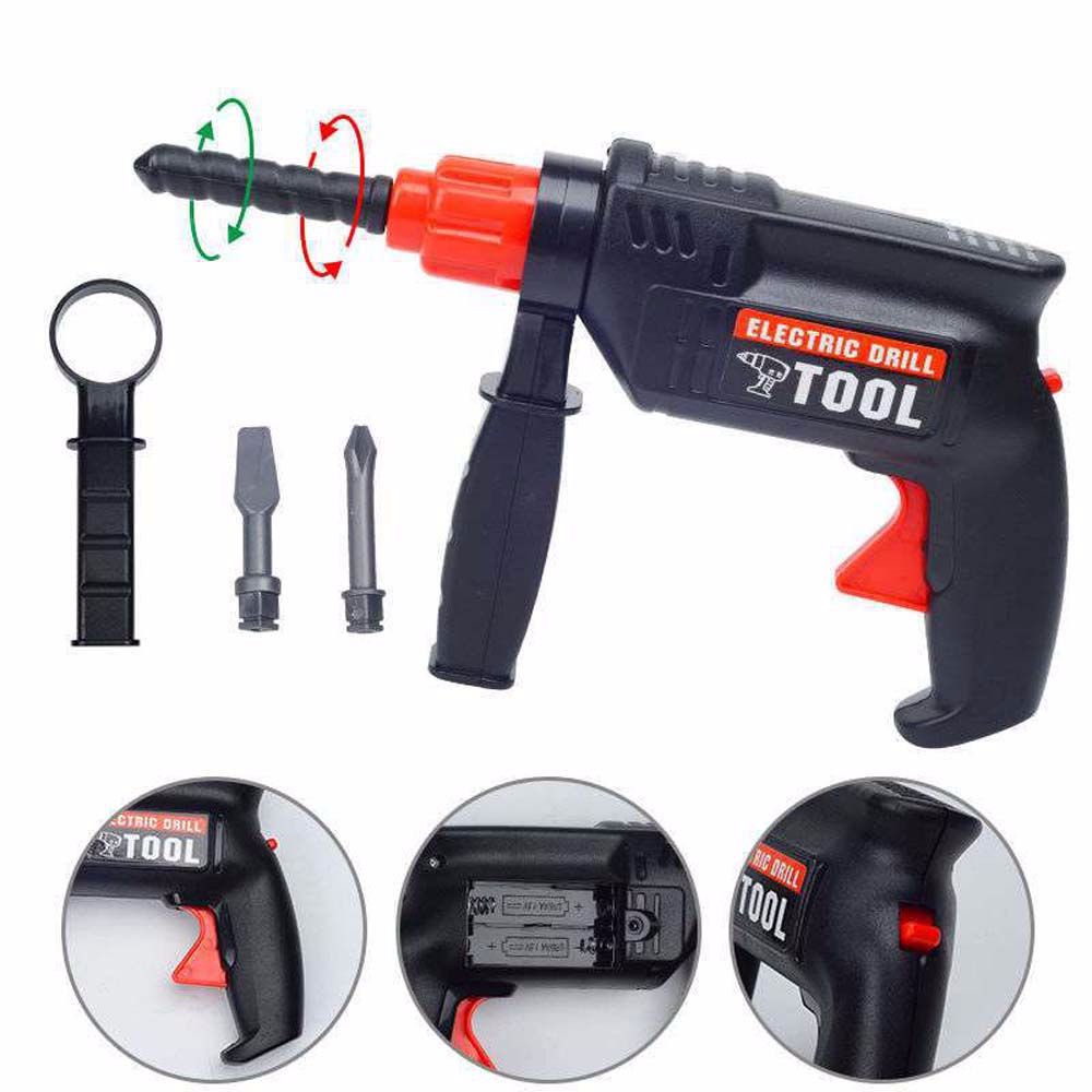 Simulation Electric Drill Maintenance Repair Tool Toy with 3pcs Tips Pretend Play Toy Disassembly Building Game