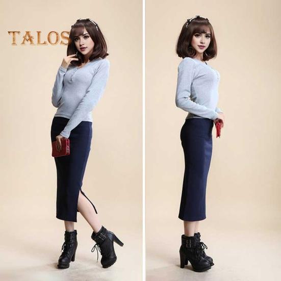 Женская юбка-миди со средней посадкой и разрезом сзади, однотонная вязаная юбка, офисная женская юбка с запахом бедра, рабочая одежда