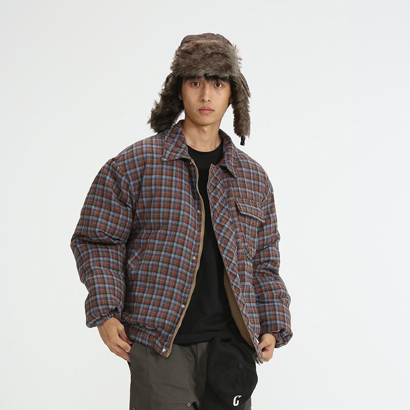 Unisex Reversible Cotton Puffer Jacket Winter Warm Oversized Hoodless Coat With Collar Side Pockets