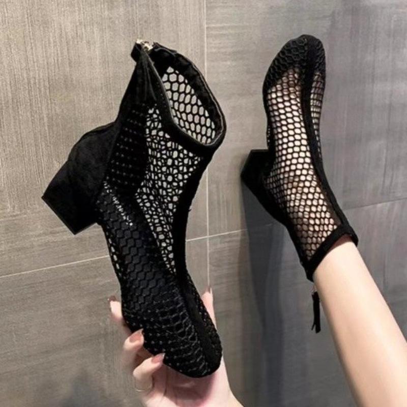 Fashion 2024 New Air Mesh Net Bling Women Shoes Summer Ankle Boots Thin High Heels Sexy Sandal Chelsea Boots Female