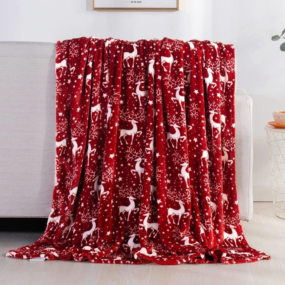 Flannel Sofa Blanket Elk Snowflake Washable Cosy Snuggle Blanket Soft Winter Warm Christmas Throw Blanket For Bed Sofa Office