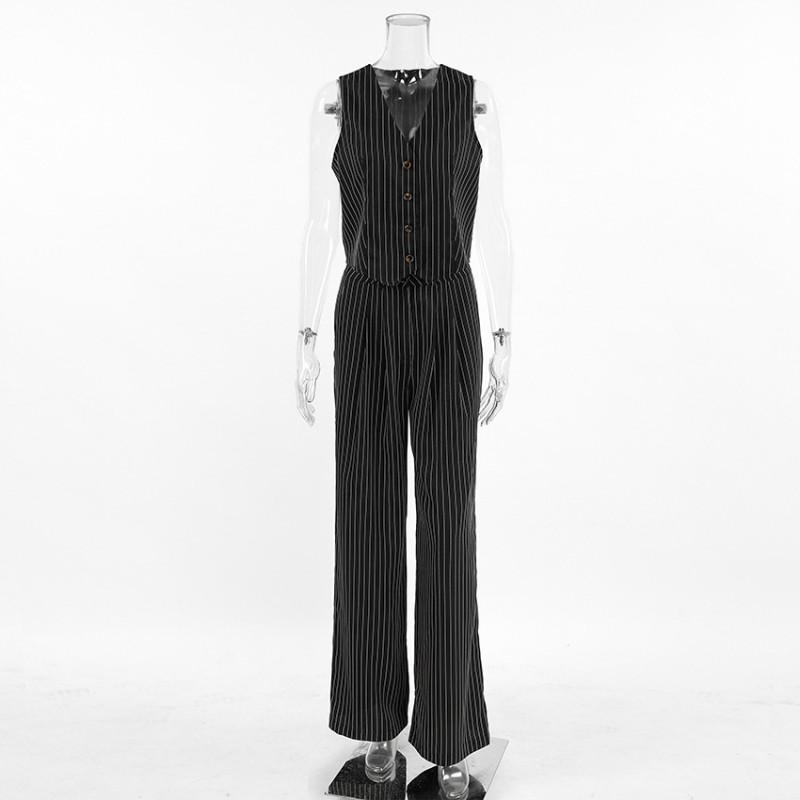 Womens Striped Sleeveless Vest Pants Set Casual Two-Piece Streetwear
