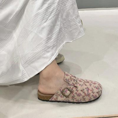 Ретро цветочный женский верхняя одежда весна и лето новый однопедальный сумка-голова толстая подошва Boken полушлепанцы