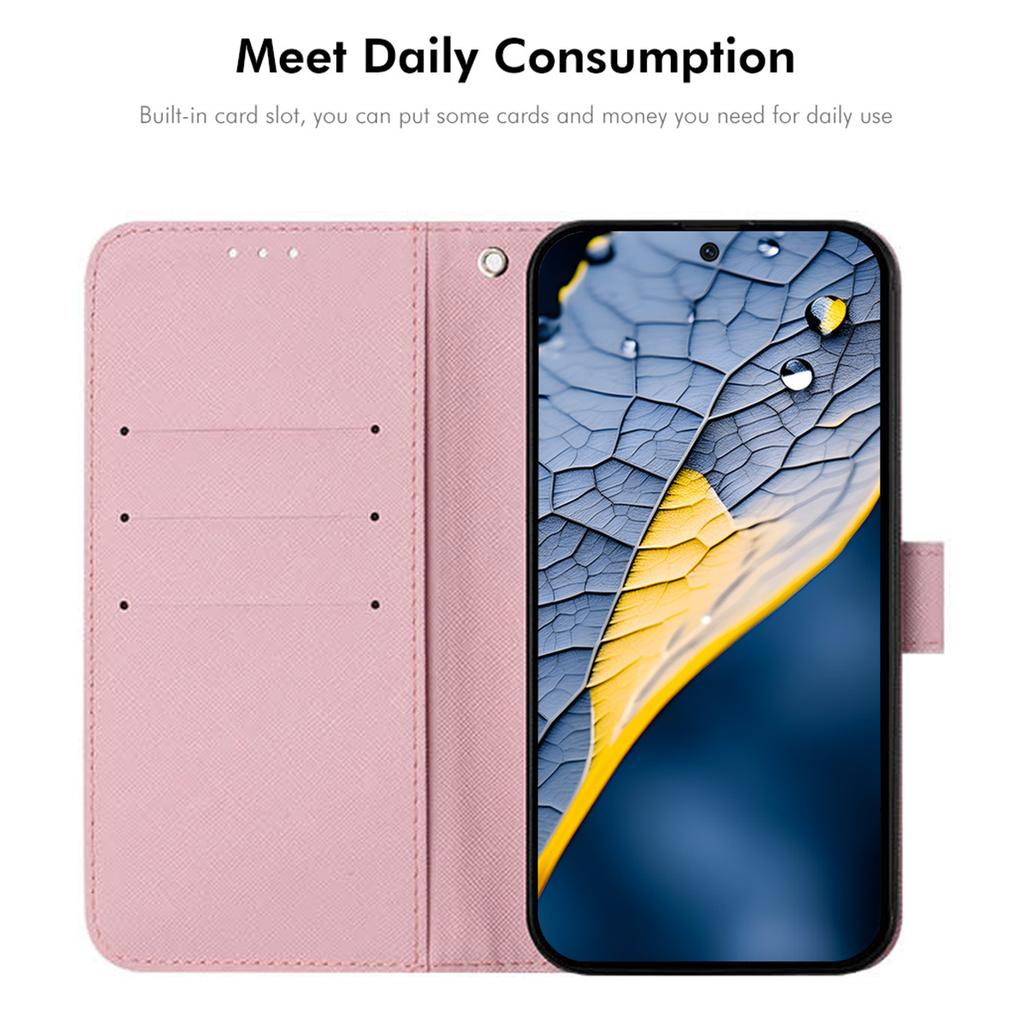 ENKAY Hat-Prince Кожаный чехол для iPhone 16e с печатью узора, слотом для карт и подставкой, чехол для телефона