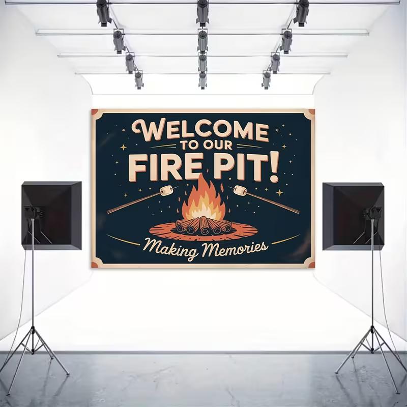 2D Flat Printing Vintage Campfire Backdrop for S'mores Night and Family Gathering Photoshoot