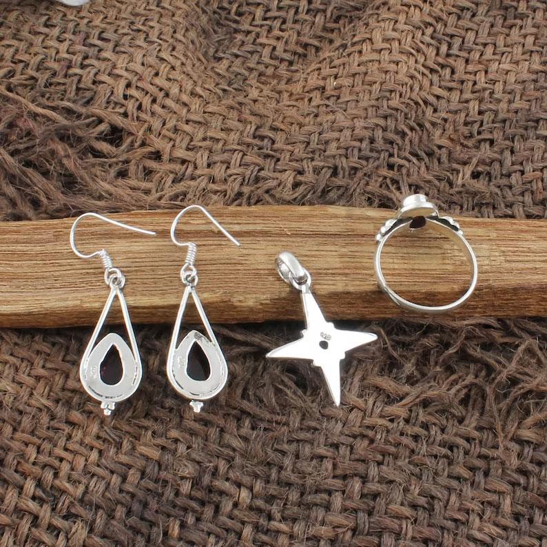 Ювелирные изделия из драгоценных камней граната, женский комплект ювелирных изделий, кольцо, серьги, кулон, уникальный подарок, серебряные ювелирные украшения, серебро 925 пробы