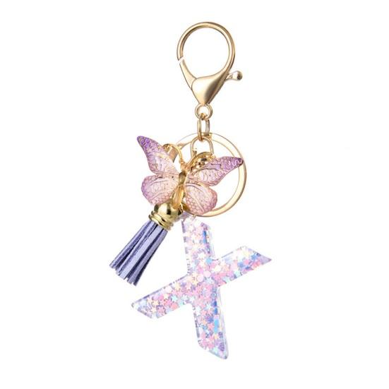 Purple Series Keychain Pendant Sequins Star Initial Letter Key Chain