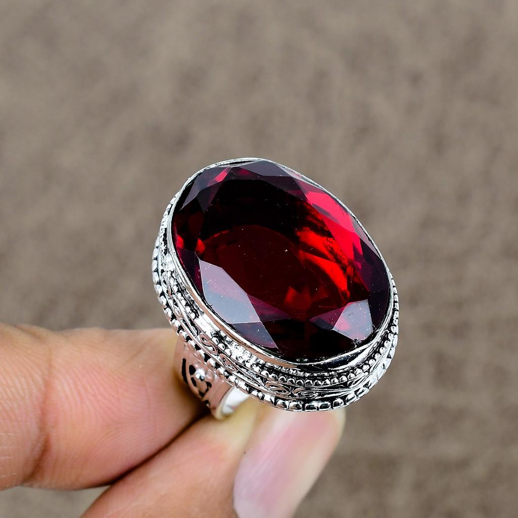 Garnet Genstone Handmade 925 Sterling Silver Jewelry Ring Size 7 KKG-469