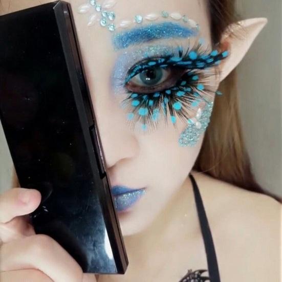 1 пара 3D красочных накладных ресниц натурального и густого синего цвета, искусственные перья, наращивание ресниц, макияж для вечеринки, накладные ресницы для Хэллоуина, косплея