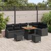 Set of 9 Pieces of Garden Sofa with Cushions Black Poly Rattan Acacia, 2-seater Garden Sofa with Cushions Black 3362279
