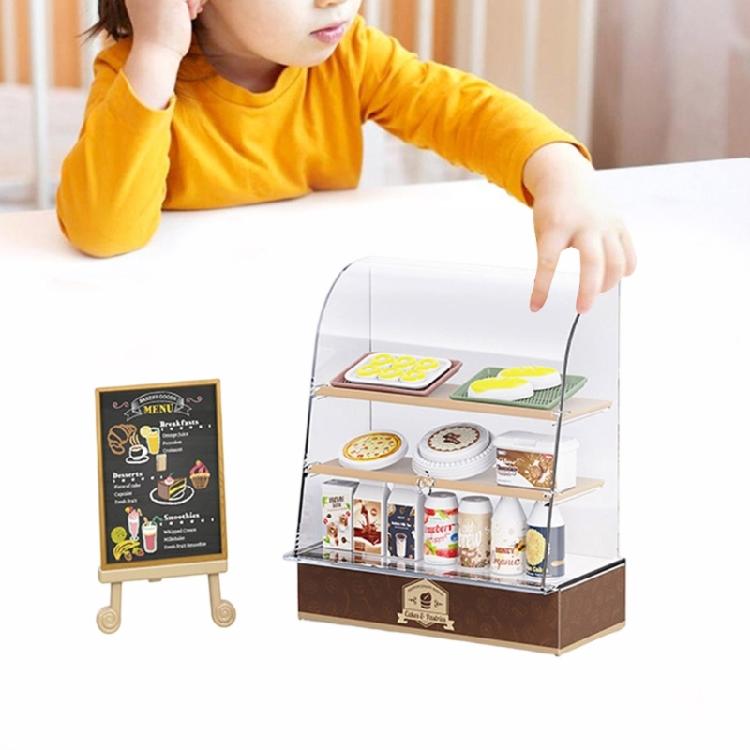 Miniature Dollhouses Bakery Counter Display Case Set with Model Cake Figurine for Pretend Play Cooking Imaginative Play