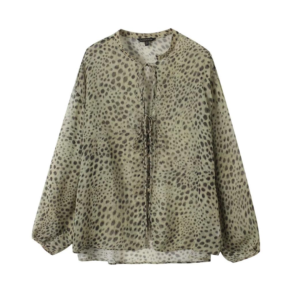 European and American style, new women's clothing, foreign style, sexy Spice Girl style, long-sleeved shirt and blouse with animal pattern.
