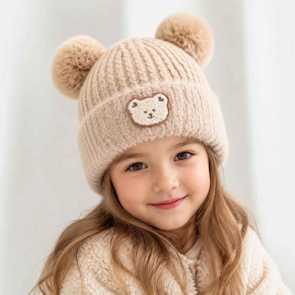 Windproof Ear Protection Cap Cartoon Bear Beanie Hat Cute Knitted Baby Hat Baby Kid