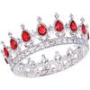 2" Height Silver/Gold Plated Crystal Rhinestone Ruby Full Circle Tiara Crown Bridal Wedding Jewelry Hair Accessories (Silver+red)