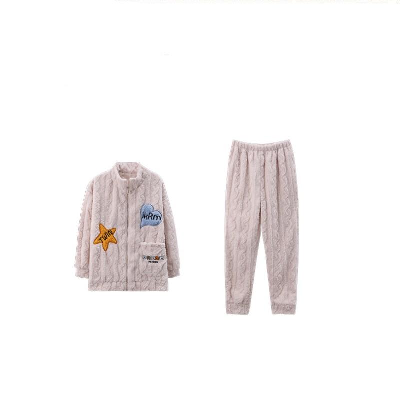 Female Autumn and Winter Coral Velvet Home Clothes Flannel Thickened Winter Plus Velvet Warm Can Be Worn Outside Loose Pajamas Set