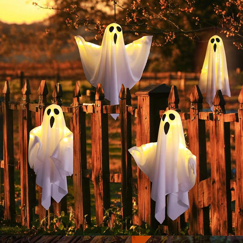 Halloween Party LED Glow Ghost Home Indoor Outdoor Decoration Supplies Haunted House Bar Hanging Horror Props with Lights